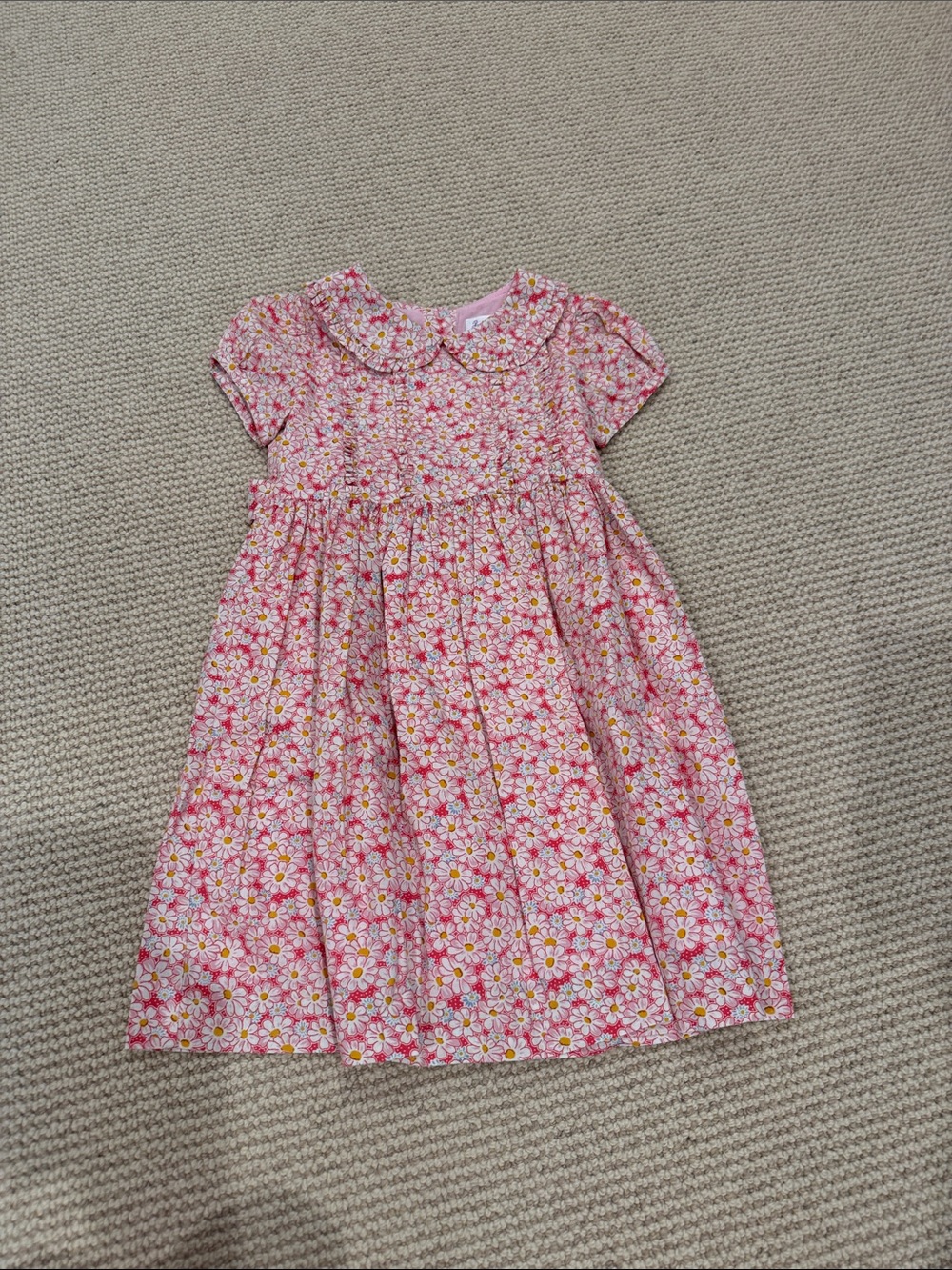 Rachel Riley Pink Daisy Print Peter Pan Collar Dress
